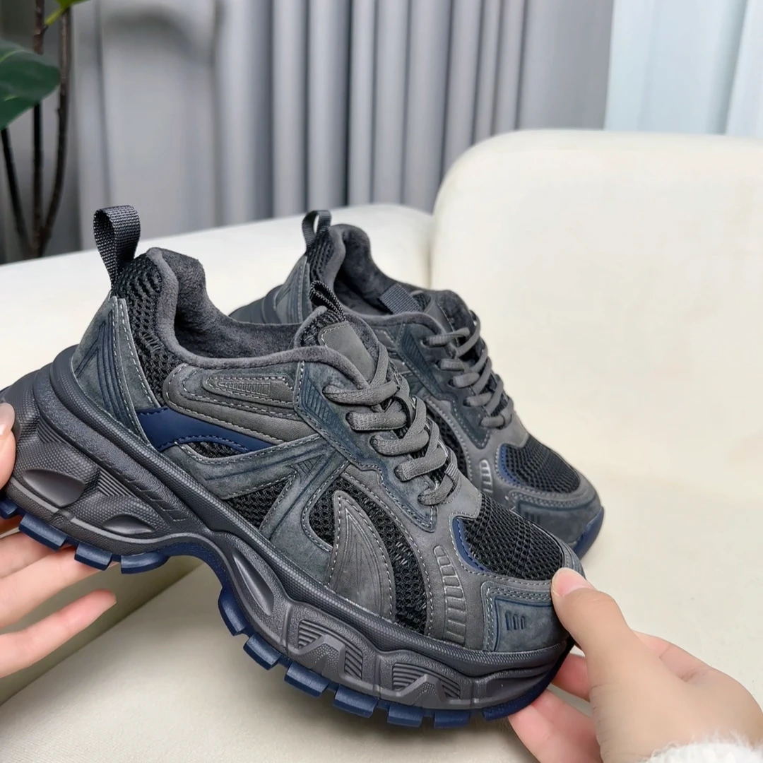 真皮厚底加绒时尚老爹鞋女2025秋冬新款保暖复古百搭增高休闲鞋潮