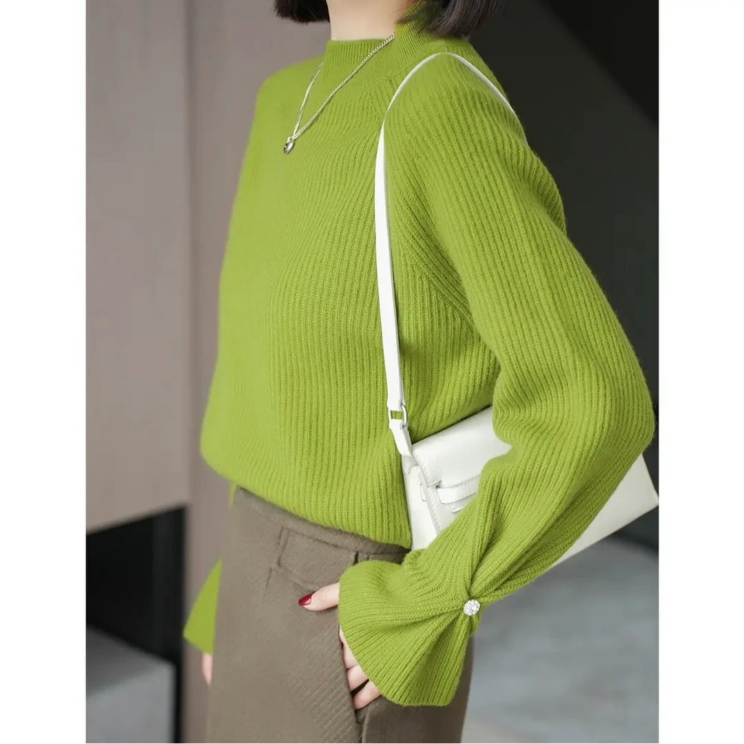 HangPai【缠青】冬装加厚气质插肩袖设计袖口圆领软糯套头毛衣