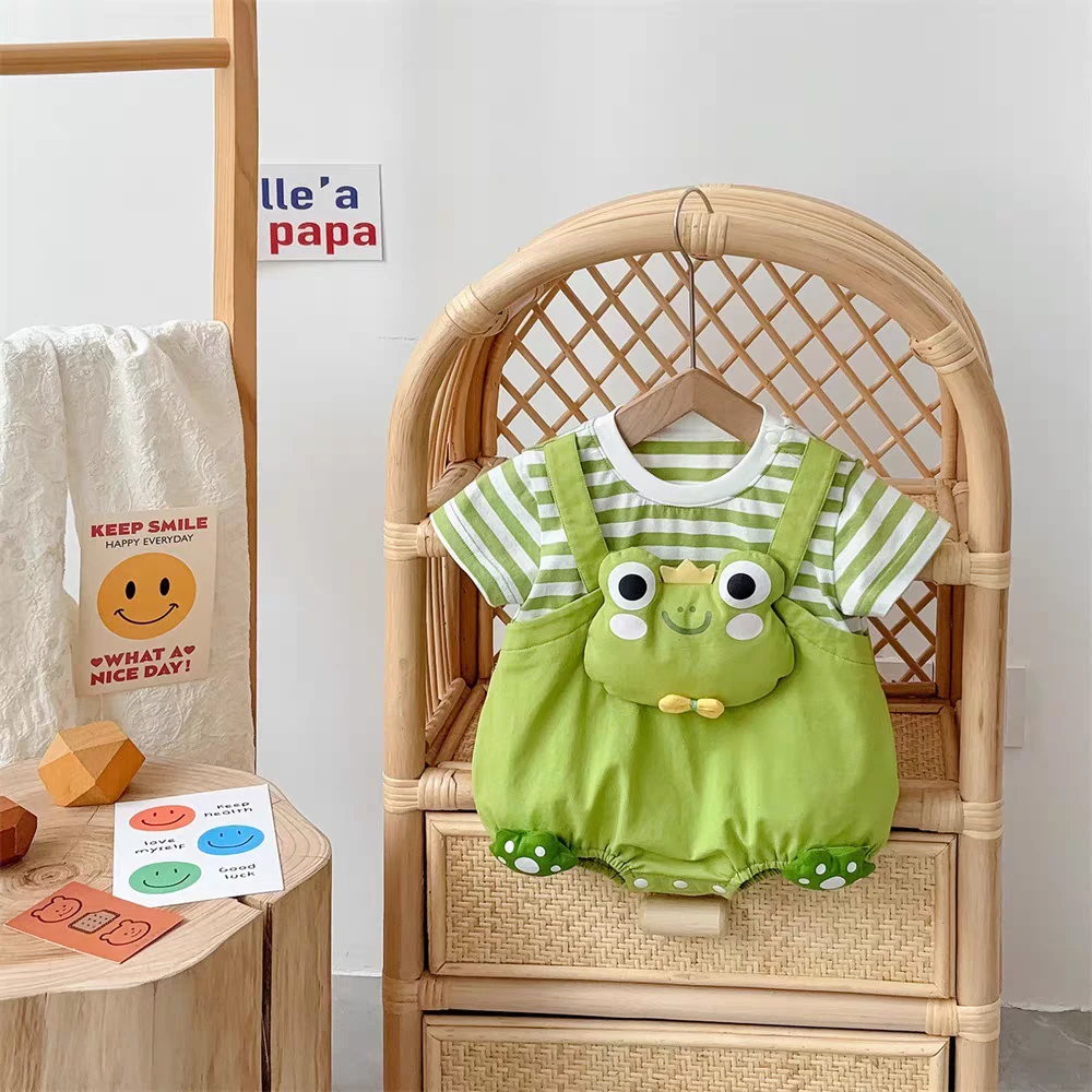卡通青蛙小兔子立体布偶可爱夏季凉快透气棉高品质宝宝连体包屁衣
