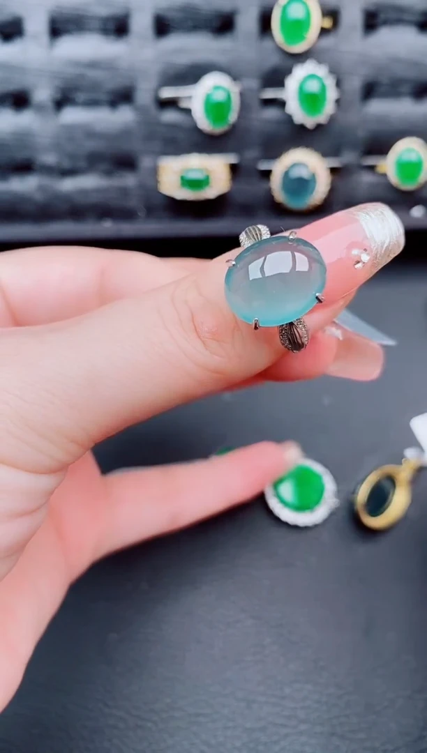 翡翠戒指银S925镶嵌天然 a货翡翠608