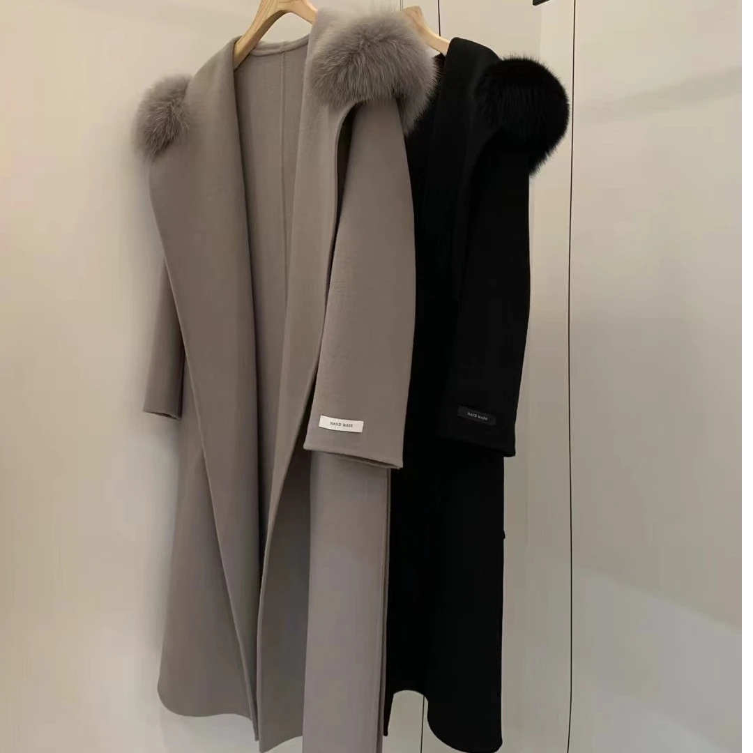 长款女韩版休闲气质羊毛外套春秋大衣中长款