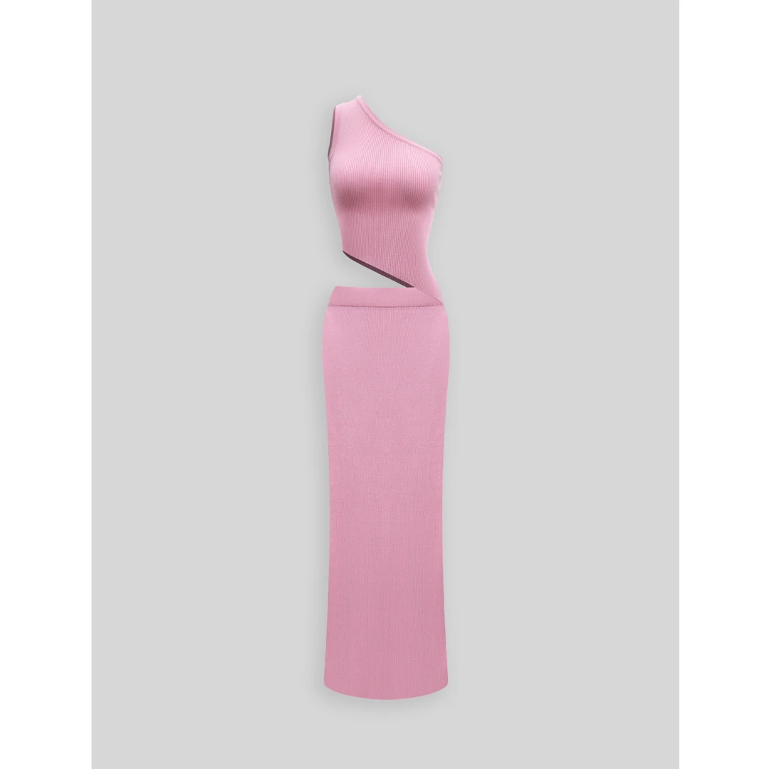 【蜜蜜家】樱粉蜜桃 欧美辣妹轻奢设计感莱赛尔上衣+半身裙 25/M081