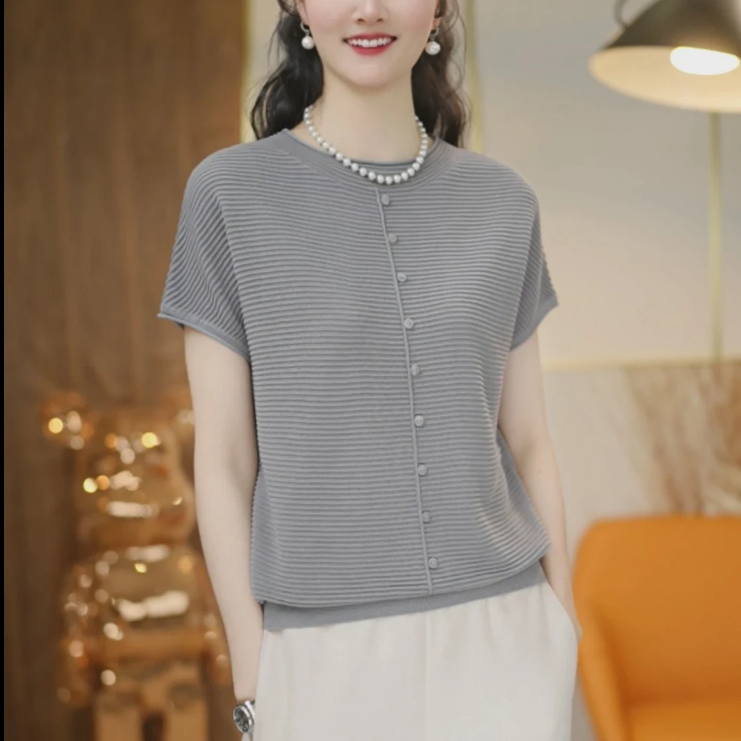 （透气+清凉）2515夏季轻薄速干休闲百搭圆领套头纯色气质简约上衣