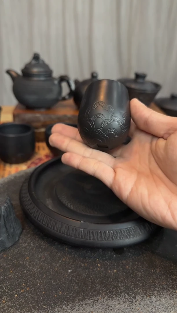 神农黑陶繁花似锦龙蛋杯