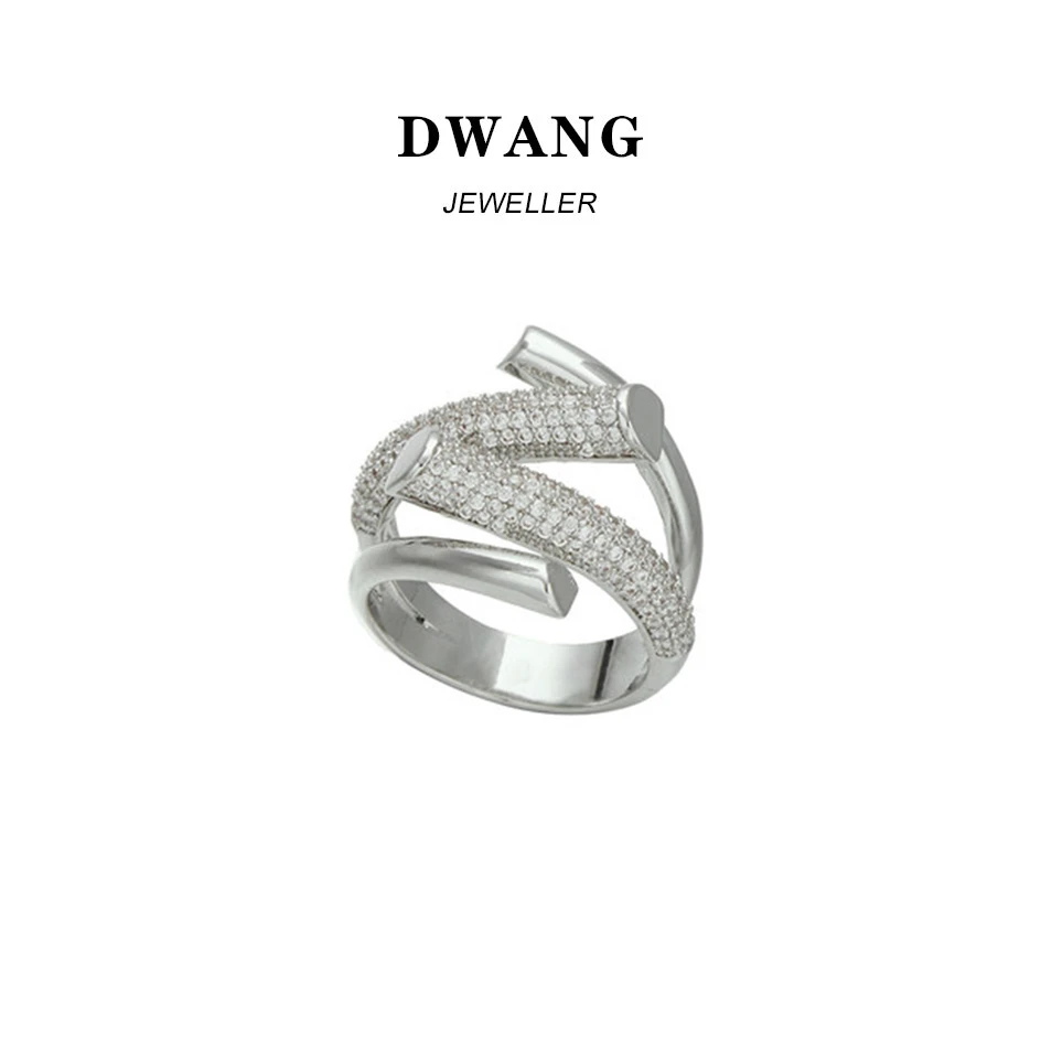 铜合金合成锆石戒指 【DVWN 专属】设计师ins开口戒镶钻丝带戒指