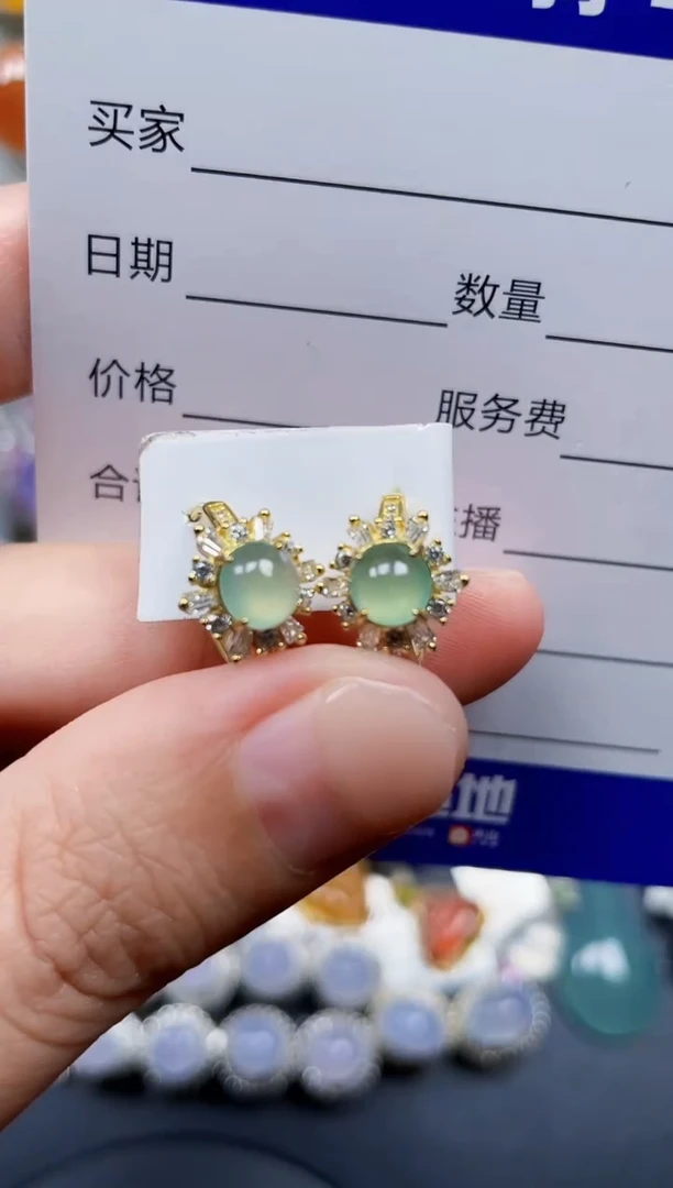 银S925镶嵌翡翠耳饰114