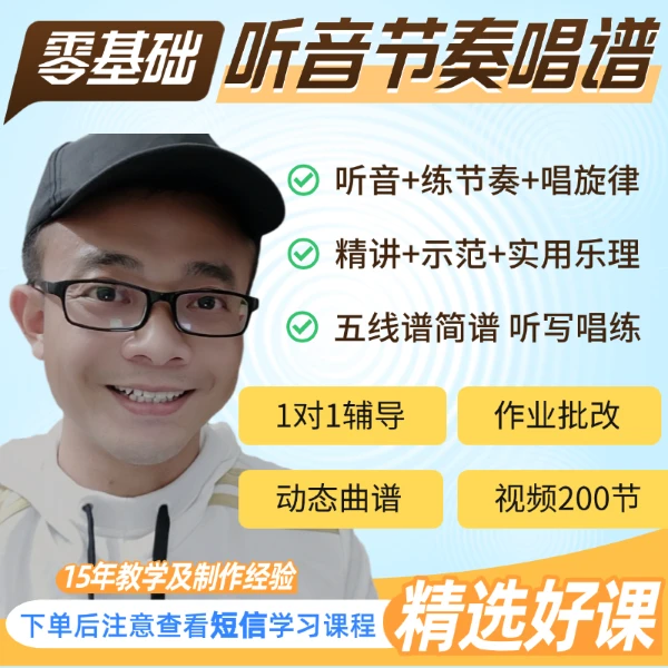 零基础系统学听音节奏旋律五线谱简谱唱谱扒谱线上视频课