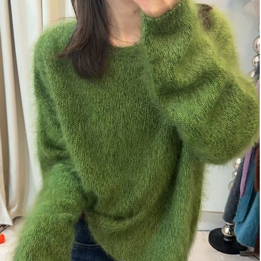 QIANRH-1689纯色圆领针织韩版宽松拉毛针织衫秋冬针织衫百搭