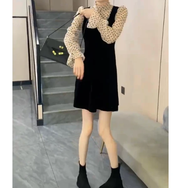 假两件气质连衣裙显瘦洋气韩版连衣裙