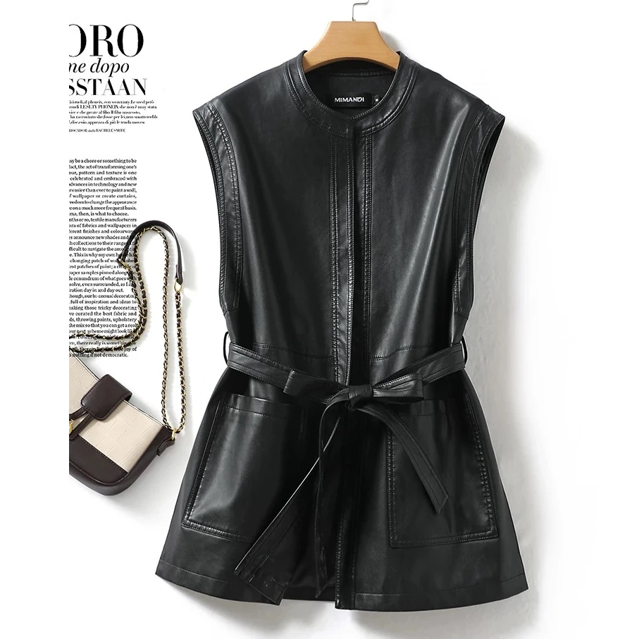 海宁正品皮衣2025新品马夹百搭休闲极简风短款马甲女装