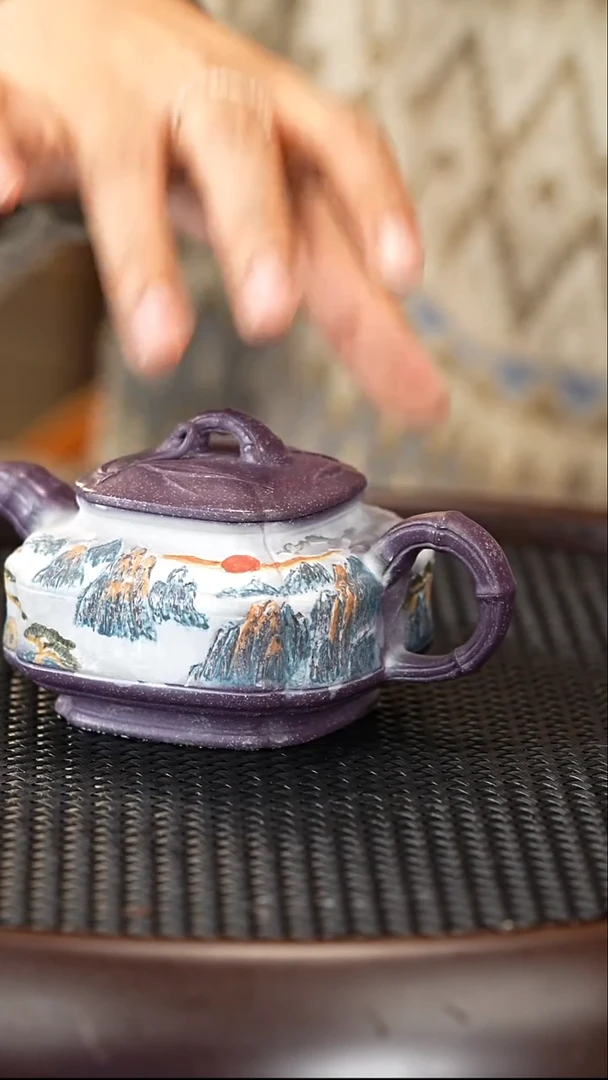 茶壶紫砂70 丁雪英 霁巢砂 四方抽角竹鼓 200cc