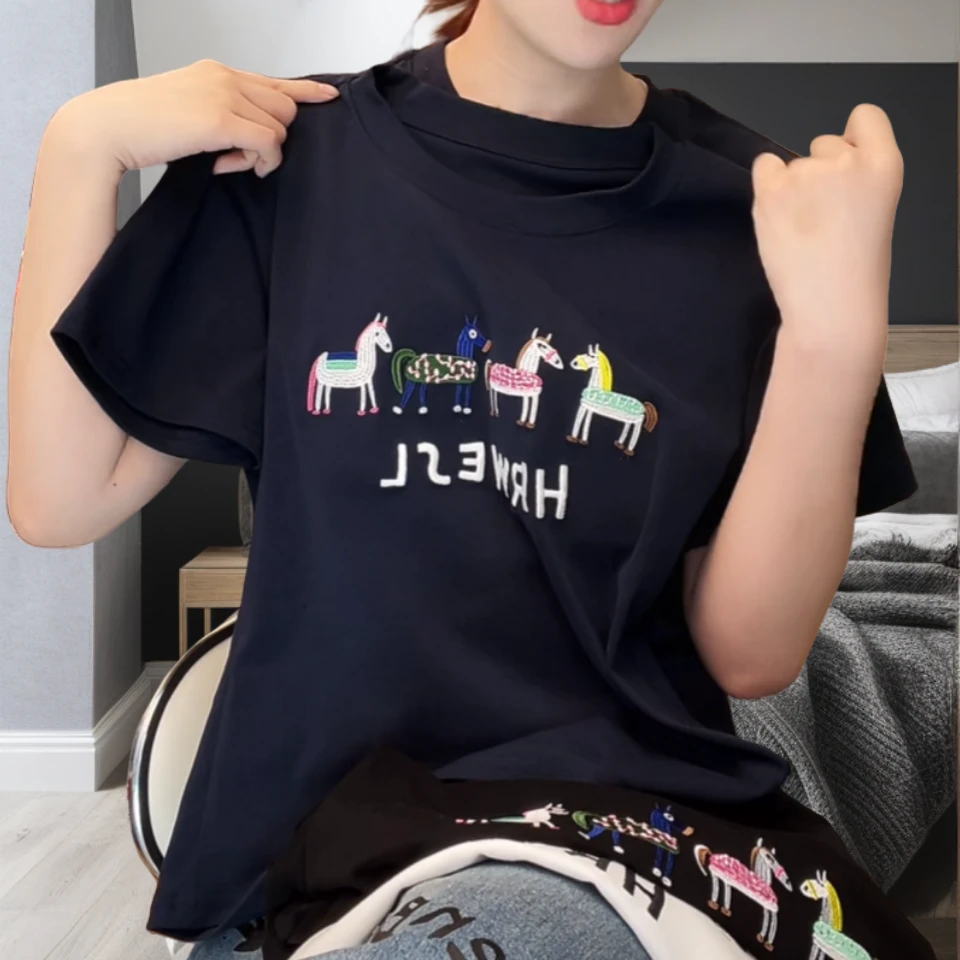 白色T恤女春季新款减龄洋气宽松体恤轻奢感显瘦简约刺绣圆领上衣