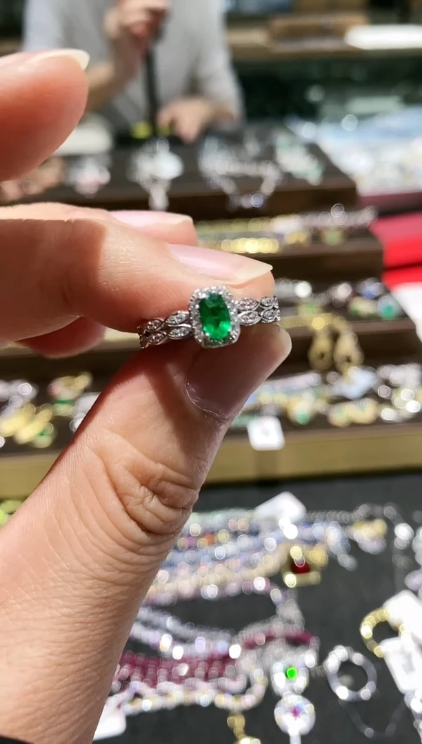 【闪购商品】祖母绿戒指银S925镶嵌戒指