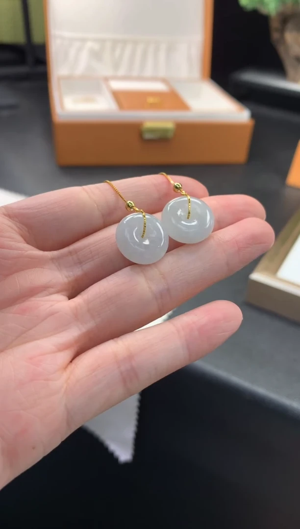 银S925镶嵌翡翠耳饰FC538 翡翠耳线 多样性发其一