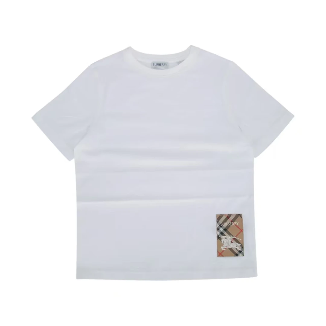 全新未使用 BURBERRY/博柏利 下摆马球logo白色圆领T恤 儿童款