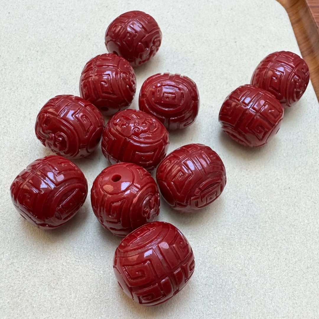 非金属珐琅吊坠 红色雕刻 单珠吊坠 H108