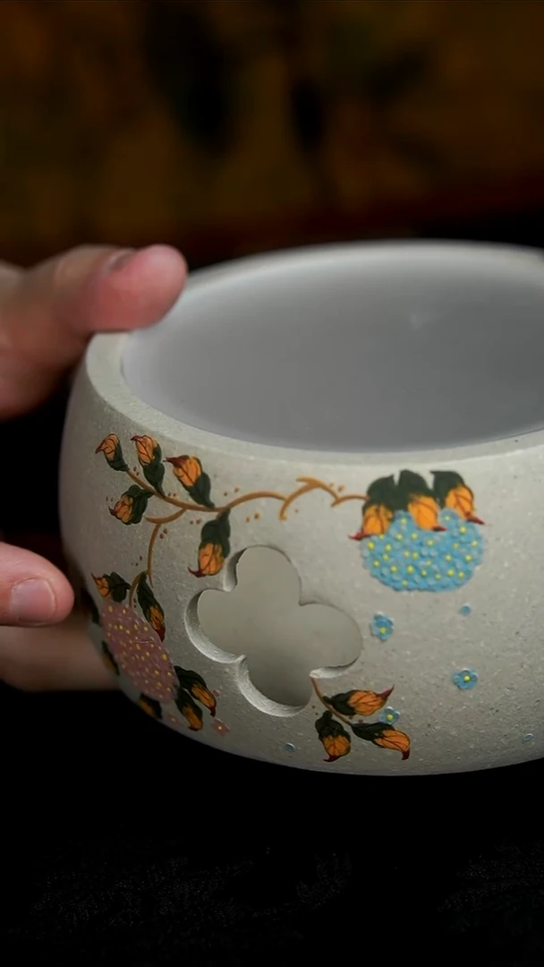 茶壶紫砂白泥绣球花温茶器
