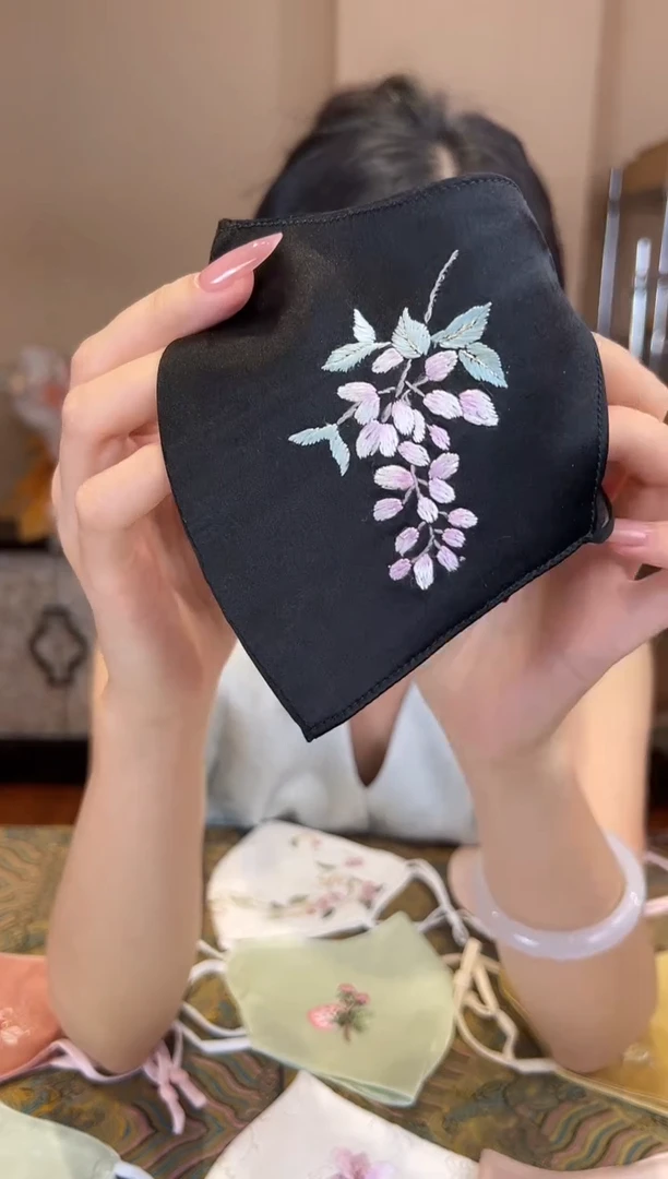 刺绣  苏绣手工刺绣100桑蚕丝面罩