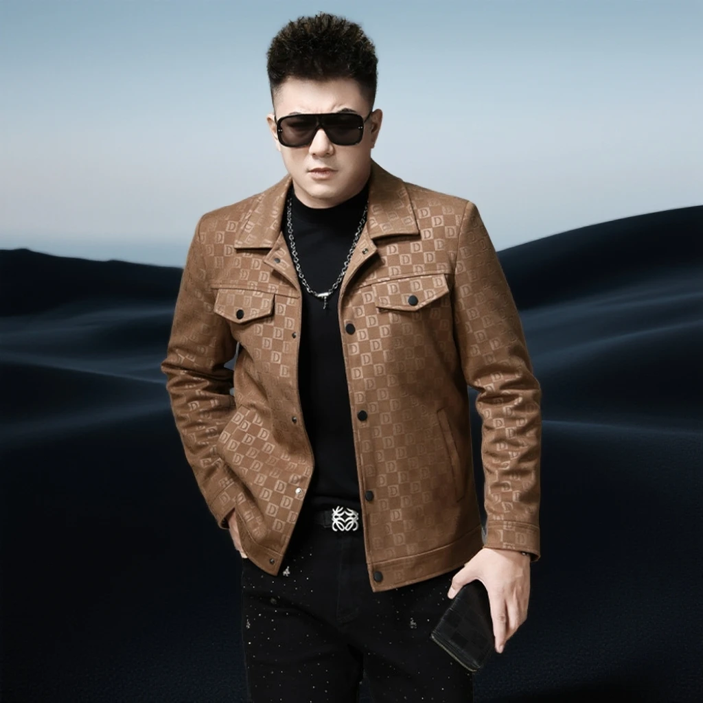 巴赛娜缇时尚休闲新款春秋冬季男士提花休闲外套翻领夹克男装上衣