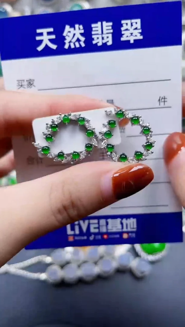 翡翠银S925镶嵌耳饰350