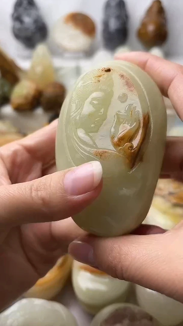 石材古青石棉纹正常不退换观音微瑕