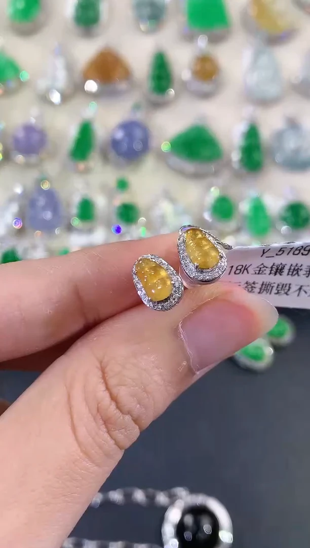 翡翠18K金镶嵌耳饰B27多样性一件发货