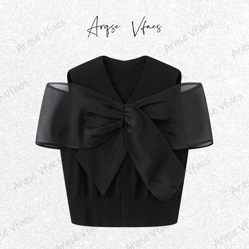 迪家同款2025夏新款时尚百搭短袖蝴蝶结T恤韩版针织衫女Y463676