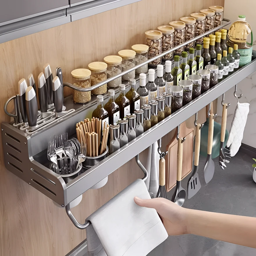 多功能调料架加宽刀架壁挂式厨房置物架免打孔调味刀具菜板架MH