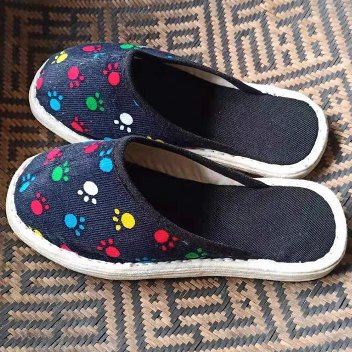 熊掌灯线绒干层底居家布拖鞋