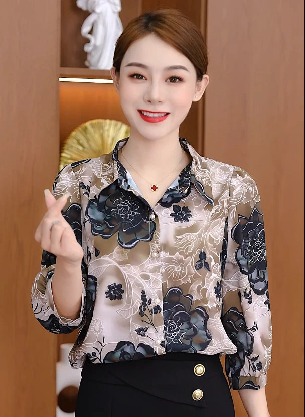 2025夏季新款印花开衫洋气女衬衫时尚减龄女士显瘦碎花女士衬衣10