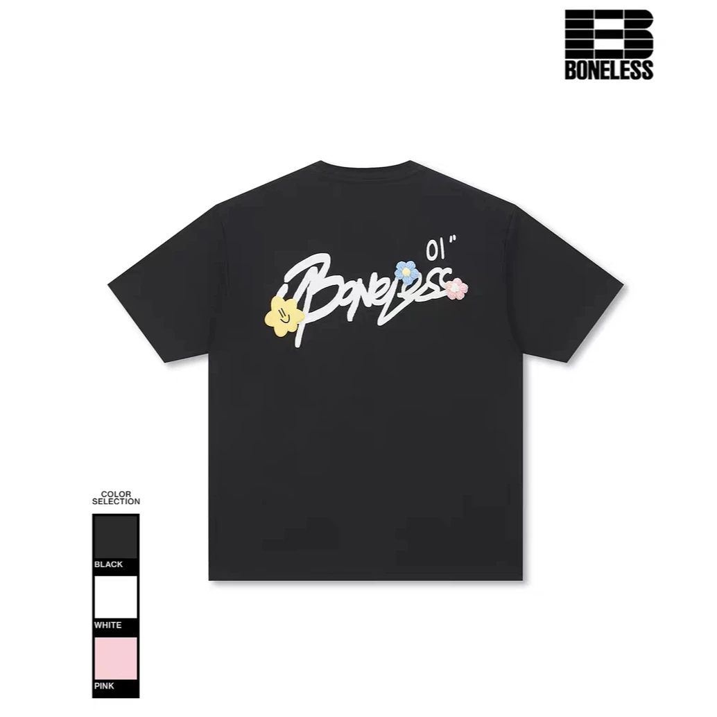 boneless 休闲宽松夏季圆领百搭潮流情侣美式立体花花短袖