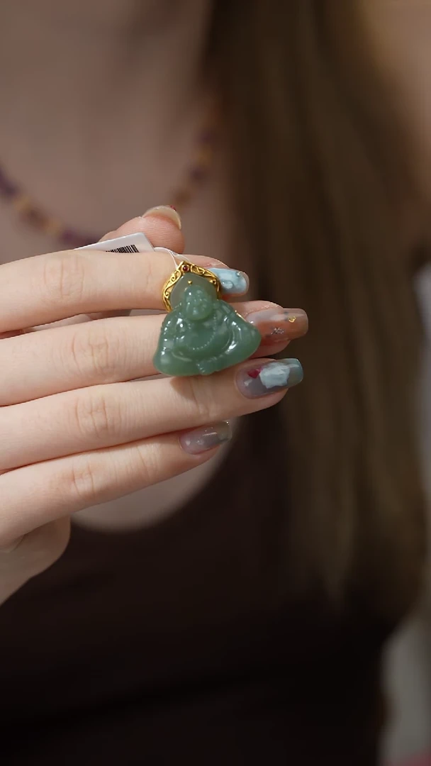 和田玉18K金镶嵌吊坠(不含链)V20（多样性发一件）粉青