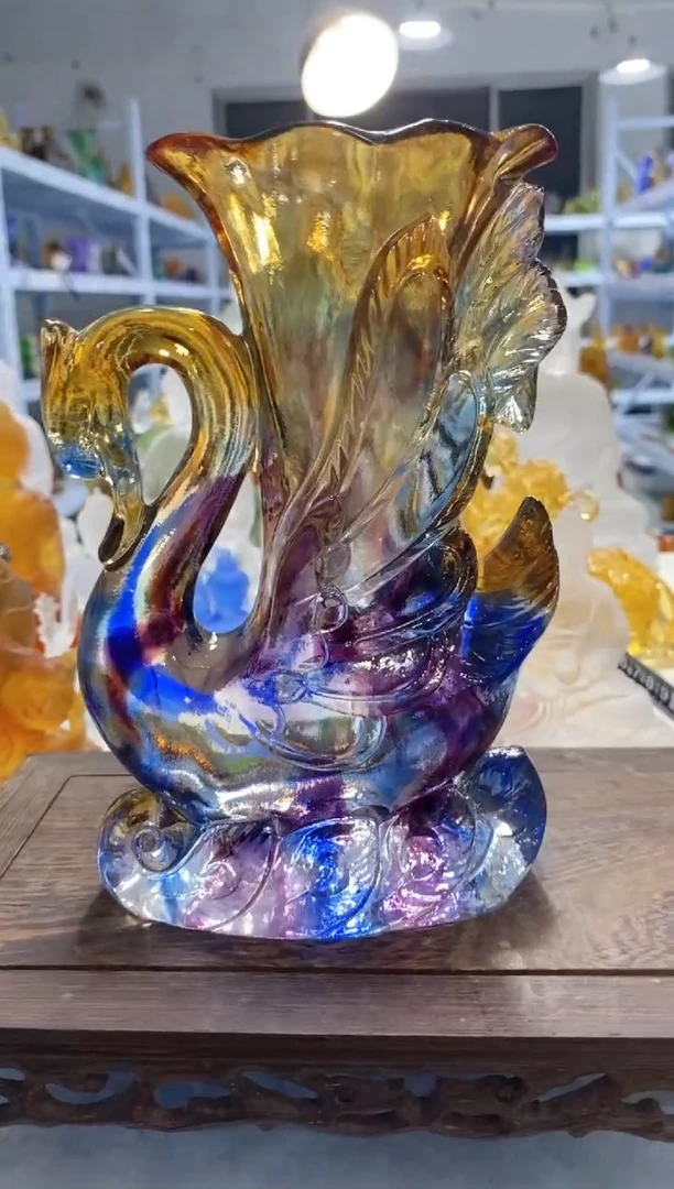 手工艺品琉璃527 天鹅花瓶 微瑕介意勿拍 不退不换