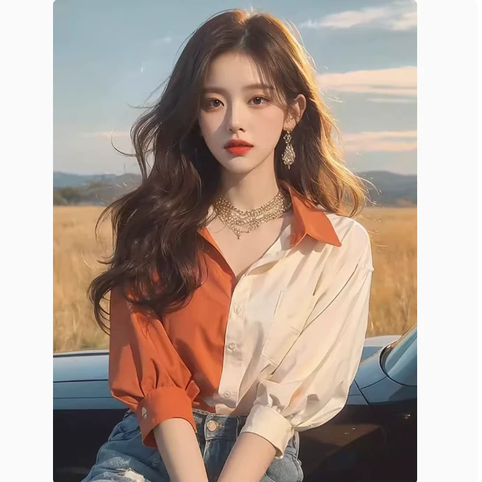 多巴胺拼色短袖衬衣女2025夏季高级感洋气高端别致设计感小衫上衣