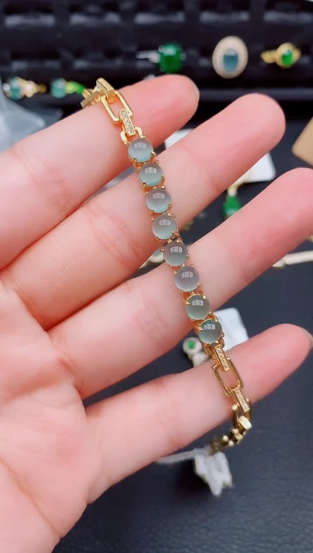 【闪购商品】翡翠手链银S925镶嵌天然a货翡翠798