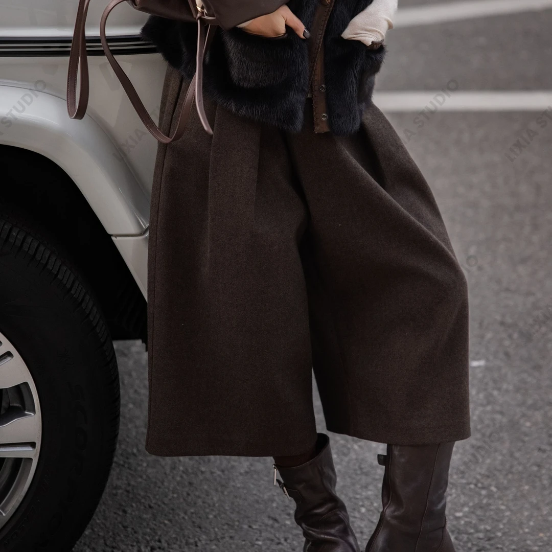 LIXIA【褶影谧境】ins风休闲慵懒含羊毛加厚保暖七分西裤-D10192