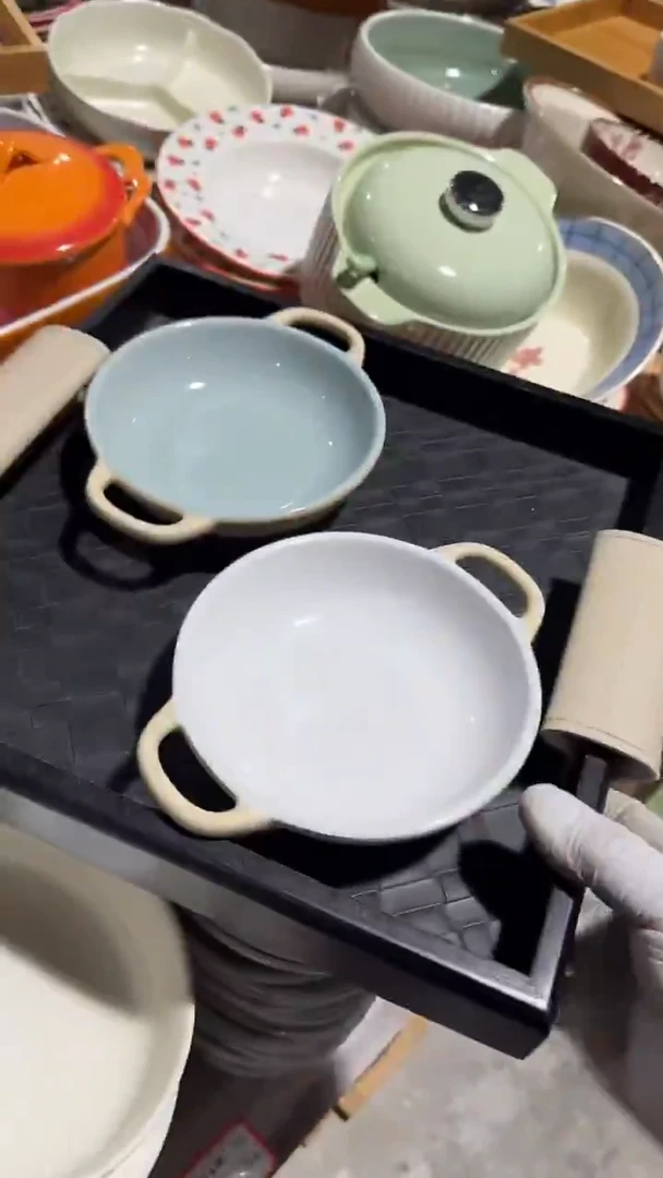 陶瓷2个大号双耳盘微瑕 凑满20元包邮