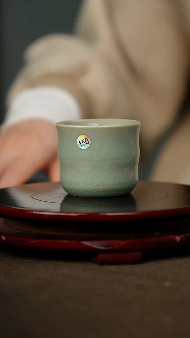 全品 竹节杯 仿古釉 无底款