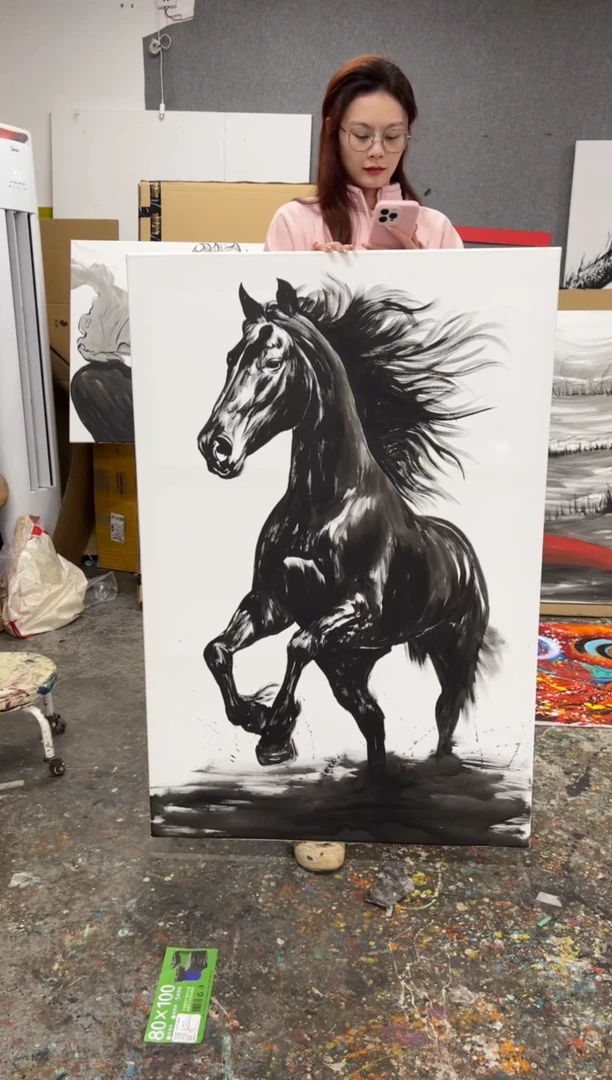 【闪购商品】丙烯画北北老师水墨马丙烯装饰画加框