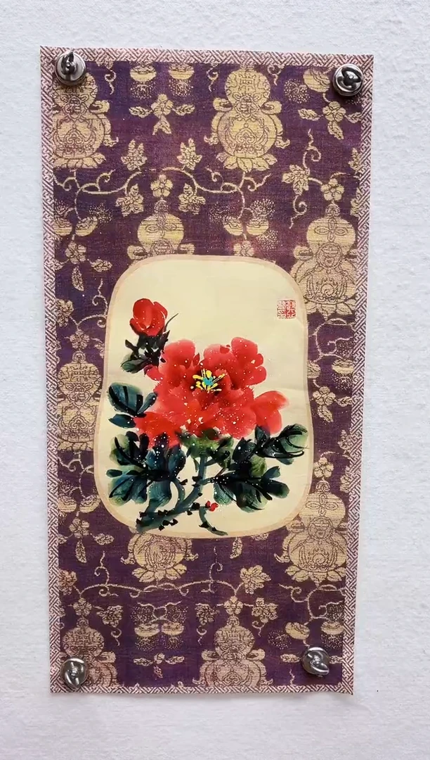 绘画绘画68*33葫芦纸 红牡丹 郭亚贤