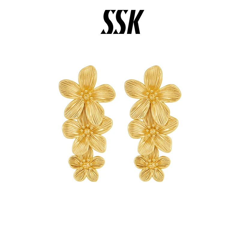 SSK 铜合金耳饰 【鸢尾】小众设计感复古三花朵耳环