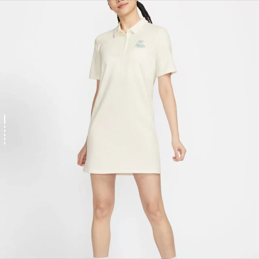 Nike刺绣印花logo学院风小雏菊针织Polo领短袖连衣裙HJ3949