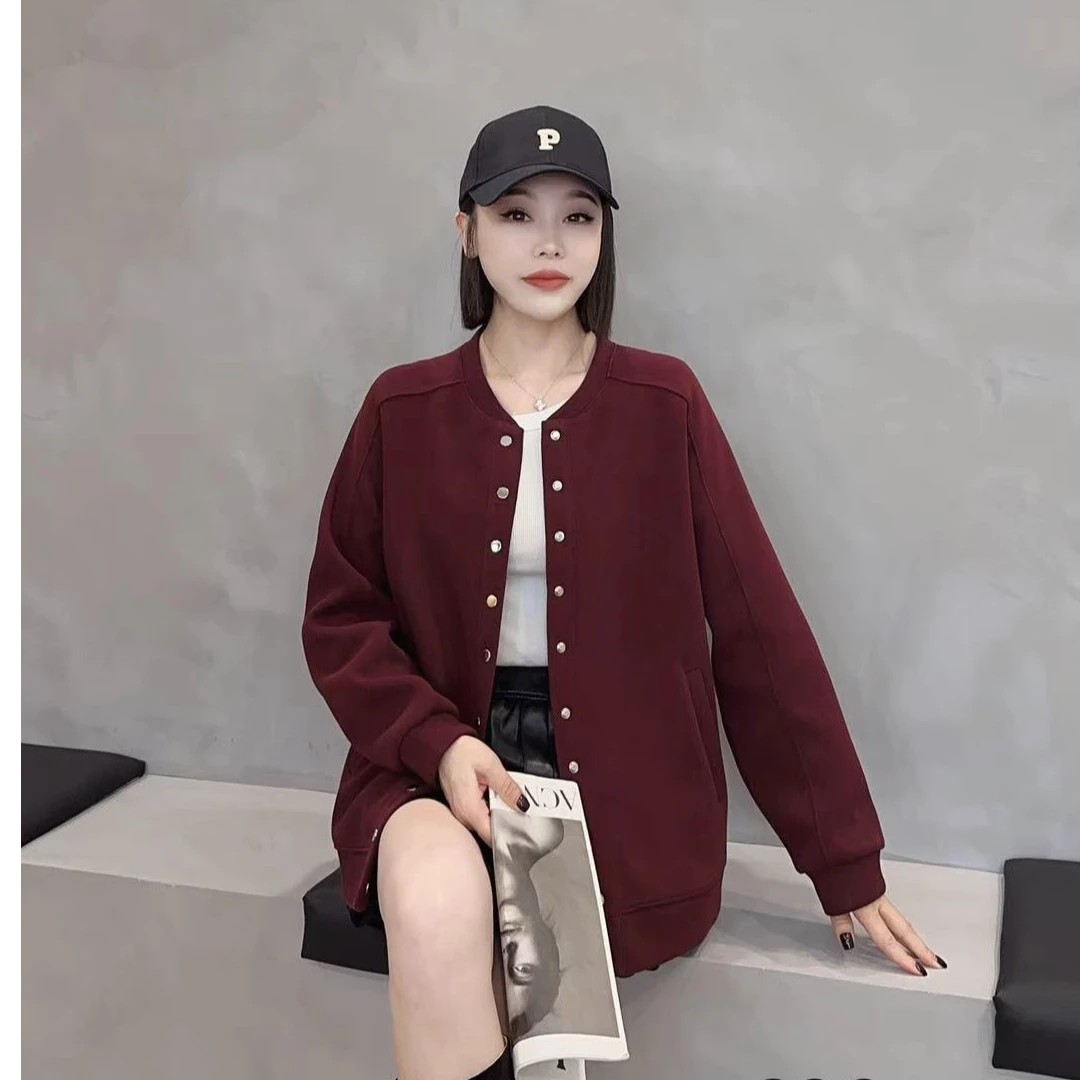 拼接棒球领长袖百搭厚款时尚薄款秋季上衣女秋冬宽松短外套