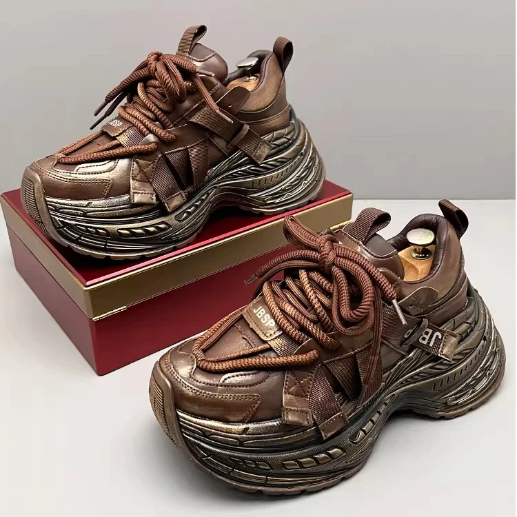 玛古芭高级感男士老爹鞋复古轻奢潮流时尚厚底增高皮面痞帅休闲鞋