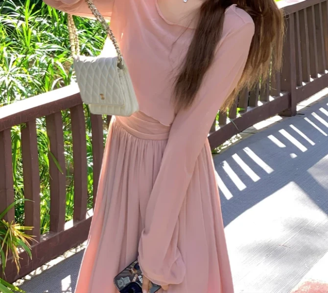 【春日香氛】小个子春季女气质韩版时尚仙气显瘦套装长裙女装修身