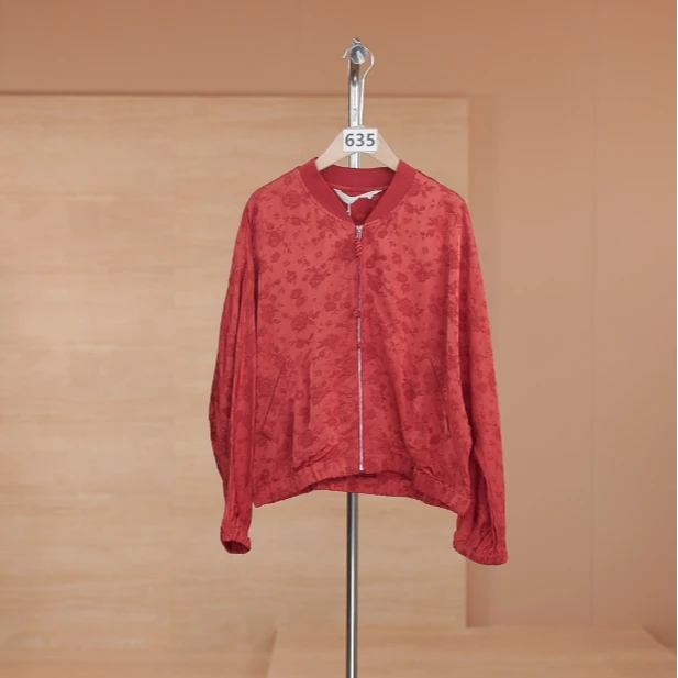 【635】砖红色暗纹提花外套