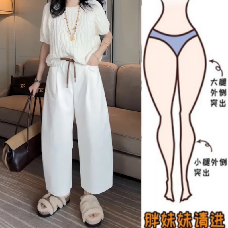 格洛森秋季新款时尚设计感显瘦休闲高腰百搭灯芯绒阔腿弯刀九分裤