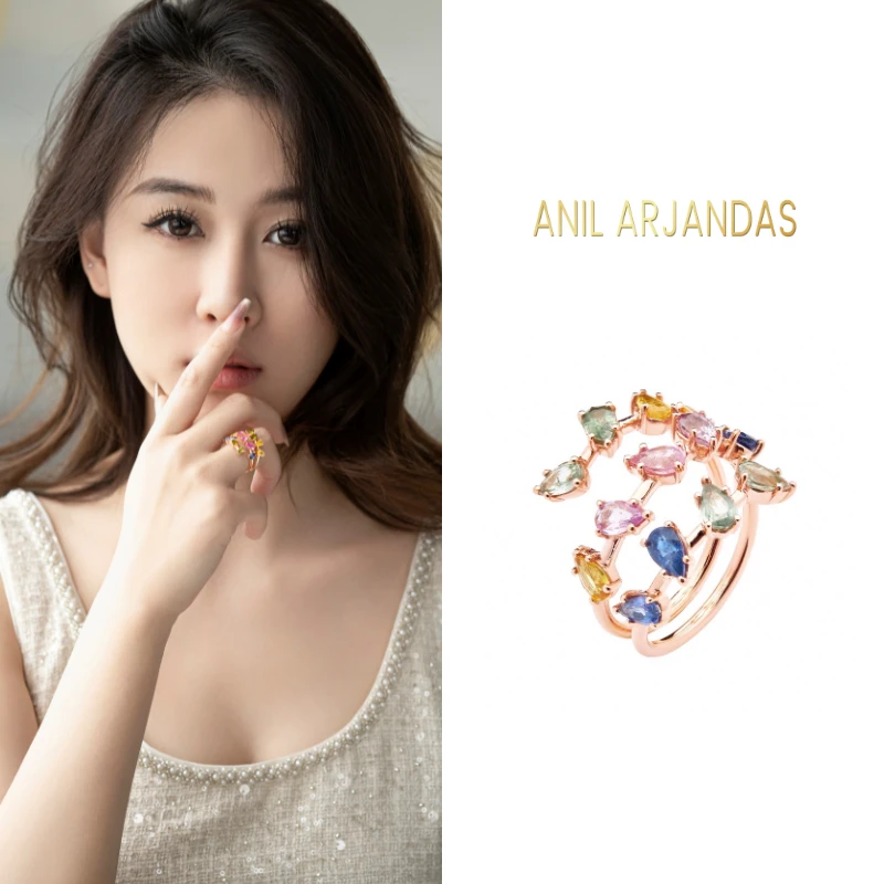 铜合金戒指 彩锆水滴三圈戒指18k闪钻高级设计感小众轻奢圣诞礼物