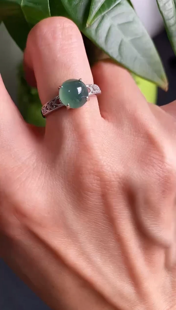 【闪购商品】翡翠戒指银S925镶嵌缅甸翡翠A货22  4-6