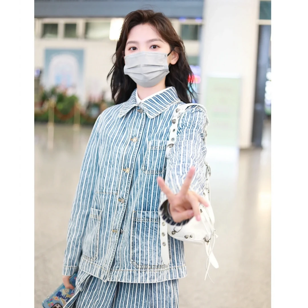 未使用 DIOR/迪奥 章若楠同款条纹牛仔衬衫外套 蓝白/34
